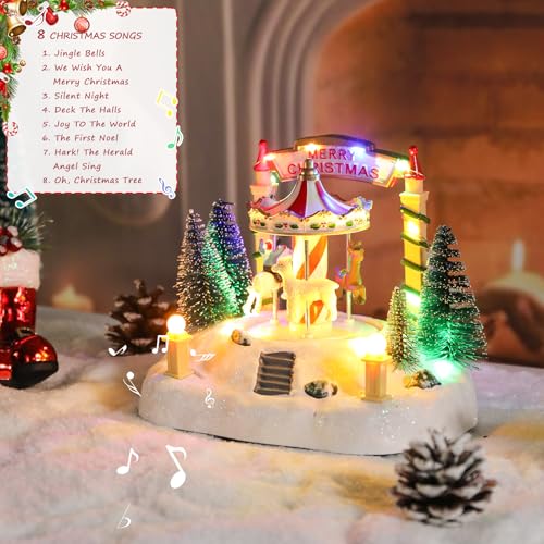 Lighted Musical Christmas Carousel Tabletop Decoration - Battery Powered