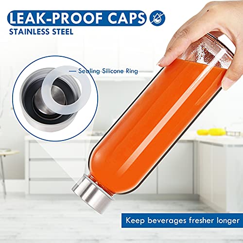 18 oz Glass Juice Bottles with Lids and Sleeves, 6 Pack