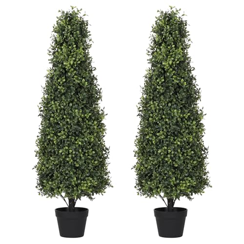 4ft Artificial Boxwood Topiary Trees (Set of 2) - UV Resistant Faux Plants
