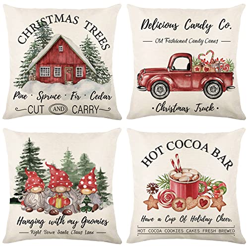 Hofomca Red 18x18 Inch Christmas Throw Pillow Covers Set of 4 Farmhouse Holiday Decor