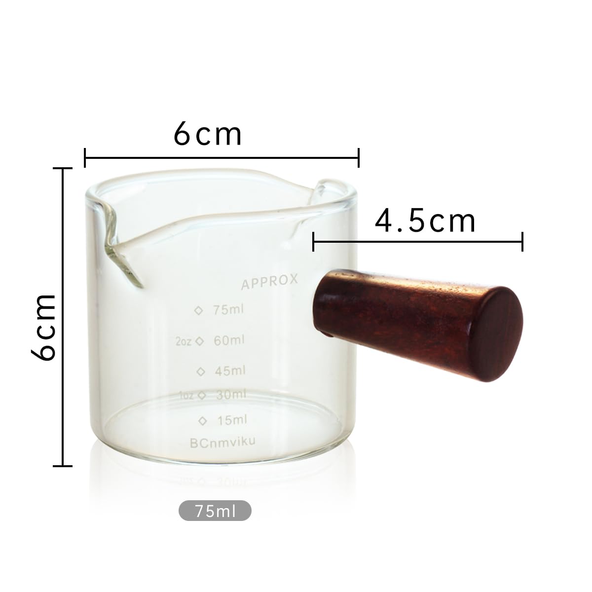 2 PCS Double Spouts Measuring Triple Pitcher Milk Cup with Wood Handle 75ML Espresso Shot Glasses Parts Clear Glass By BCnmviku