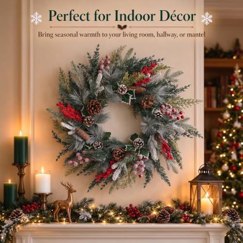 24 Inch Christmas Wreath for Holiday Decor - MUTRAIN Xmas-M1