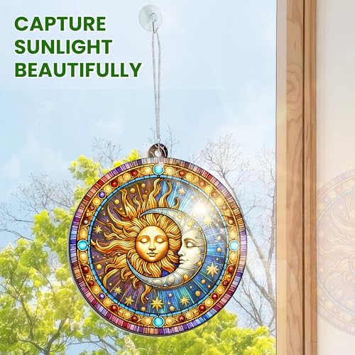 OASSIE Sun and Moon Suncatcher Decor - Double Layered Window Hanging, Celestial Boho Home Gift