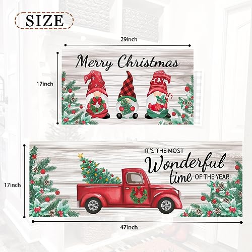 Christmas Kitchen Rugs Set - Non-Slip Holiday Gnome and Truck Floor Mats, 2-Piece