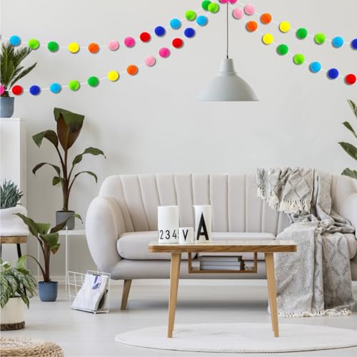 4-Pack Rainbow Pom Pom Garland, 33ft Felt Ball Banner for Party Decor