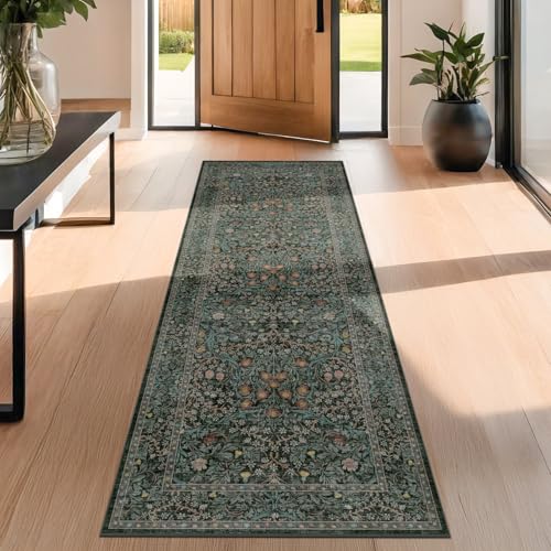 2x6 Washable Kitchen Runner Rug, Non-Slip Vintage Botanical Floral Carpet