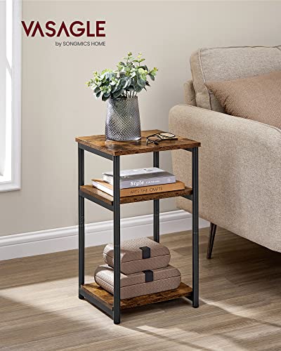 3-Tier Small Side Table with Steel Frame - Rustic End Table Nightstand