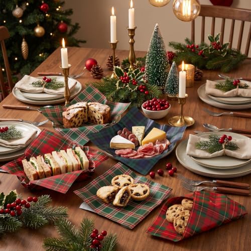Tartan Plaid Christmas Wax Paper Sheets 150 Pack Food Wrap Greaseproof