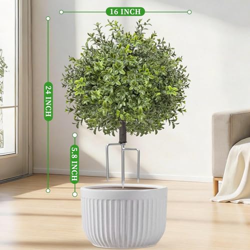 24-Inch Artificial Boxwood Topiary Tree - UV Resistant Outdoor Set of 2