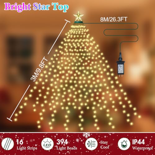 AMIPEPE 394LED Smart Christmas Tree Lights with Star Topper, 6.6ft, App Control, Music Sync, RGB Indoor/Outdoor