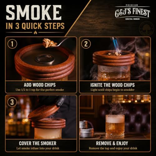 G&J's Finest Mahogany Whiskey Smoker Kit with Quad Torch & Gift Set - Classic Box