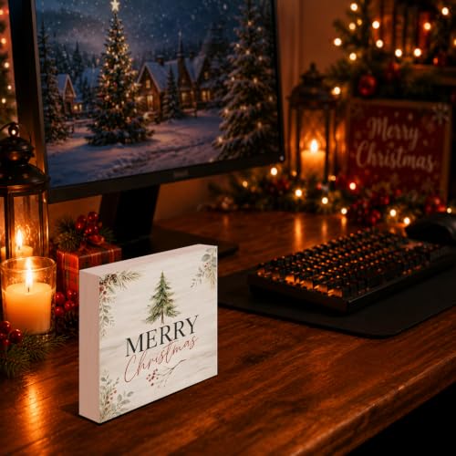 Farmhouse Christmas Decor Merry Christmas Wooden Sign with Tree Design