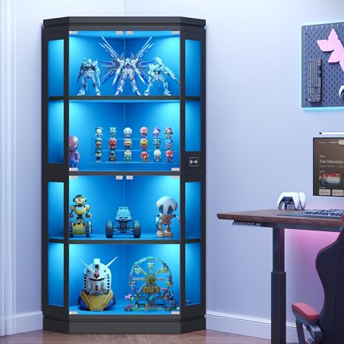 67-Inch Corner Glass Display Cabinet with RGB Lights and Motion Sensor