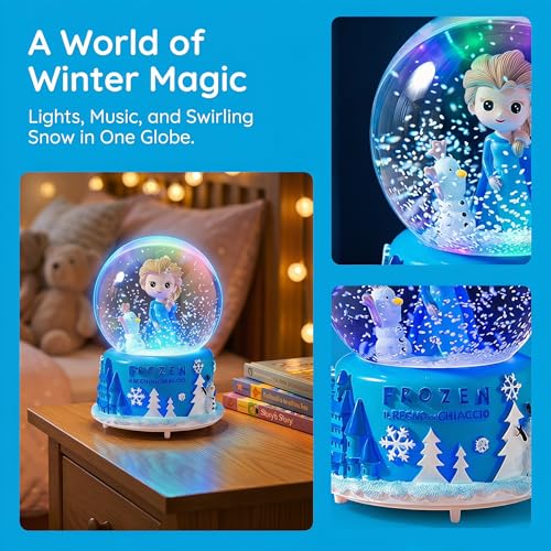 Musical Snow Globe with Automatic Snowfall and Colorful Lights, 80mm
