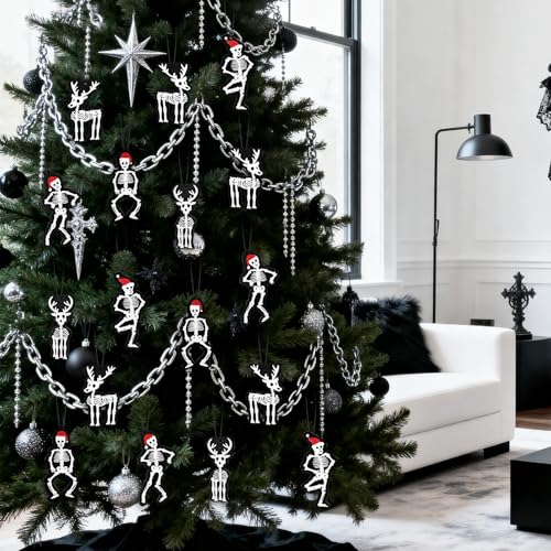 24 Gothic Skeleton Christmas Ornaments - Spooky Holiday Tree Decorations