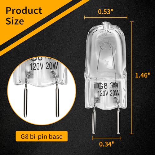 2-Pack Microwave Halogen Light Bulbs, 120V 20W G8 Bi-Pin Base