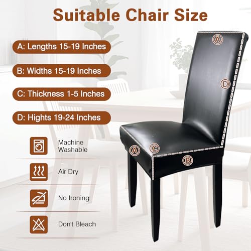 Stretch Waterproof Leather Chair Covers Set of 4 - Black