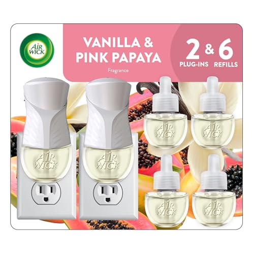 Plug-In Scented Oil Starter Kit - 2 Warmers & 6 Refills, Vanilla & Pink Papaya