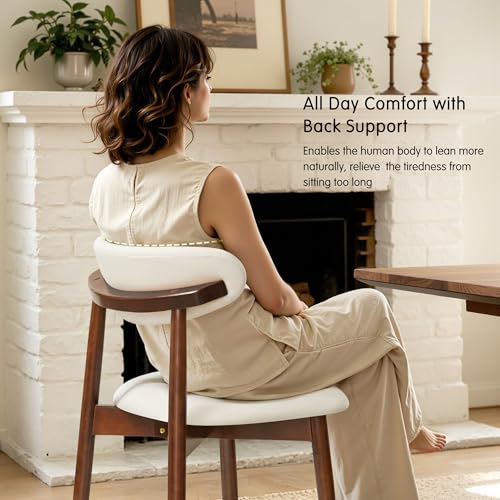 Mid-Century Modern Upholstered Dining Chairs Set of 4, Solid Wood, Beige