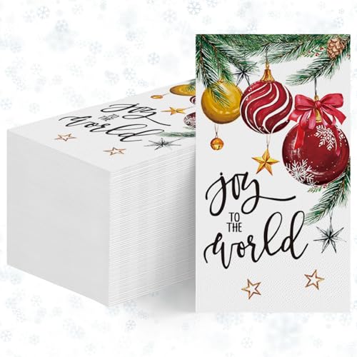 Christmas Paper Napkins 50 Pack - Festive Xmas Ball Pattern for Holiday Table Decor