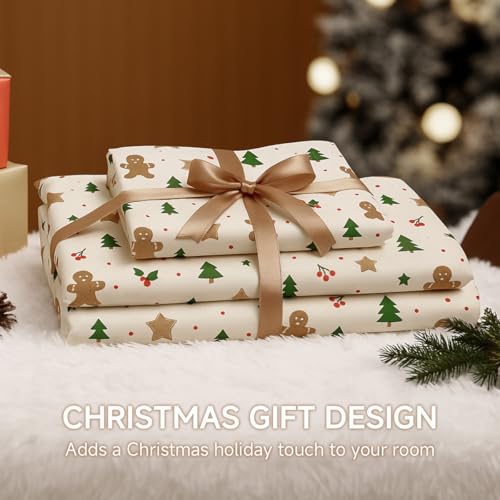 Erwinmu Christmas Duvet Cover Set, Queen Beige Cartoon – 1 Duvet Cover + 2 Pillowcases (No Comforter)