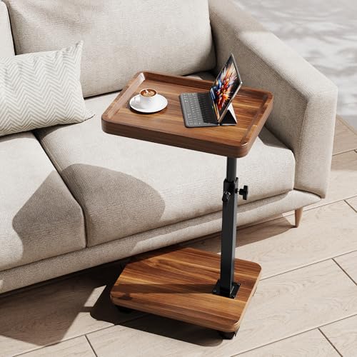 Adjustable Height C-Table with Wheels, 360° Swivel Rolling Side Table