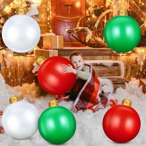 DERTE 6-Pack 24in Inflatable Christmas Ball Ornaments for Outdoor Yard Display