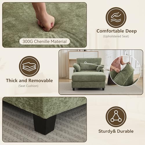 Oversized Chenille Chaise Lounge with Ottoman, Sleeper Chair for Living Room