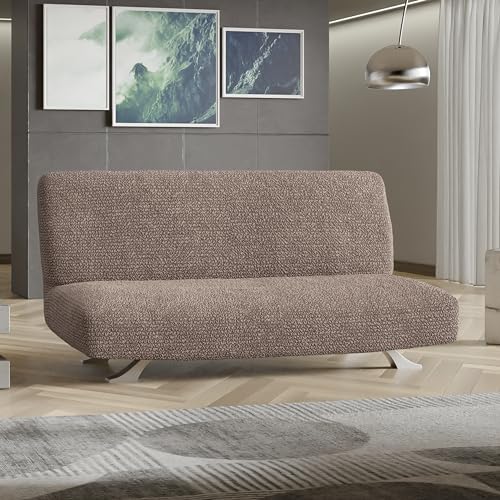 Stretch Futon Couch Slipcover - Bi-Elastic Armless Sofa Bed Cover - Soft Taupe