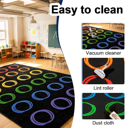 Large Classroom Seating Rug - 13' x 7'7" Colorful Circle Carpet for 24 Kids