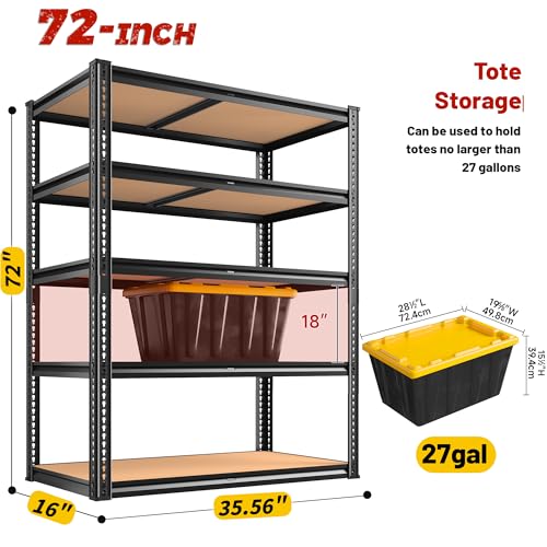 Heavy Duty 5-Tier Garage Shelving Unit, 72" Metal Storage Shelf