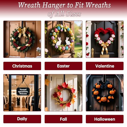 Adjustable Black Over-the-Door Wreath Hanger 15-25 in – Heavy Duty 20 lb