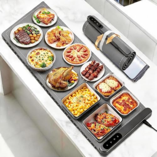 Ntoaujao Large Gray Food Warming Mat 42x15 Inches with Heat-Resistant Pad & 6 Temp Settings