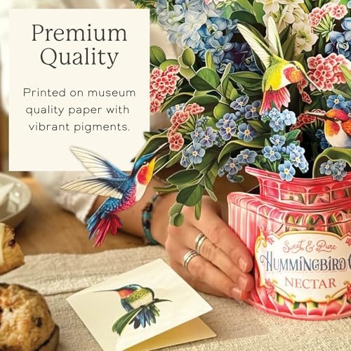 Hummingbird Oasis Pop Up Card - Classic 12 Inch Flower Bouquet Greeting Card