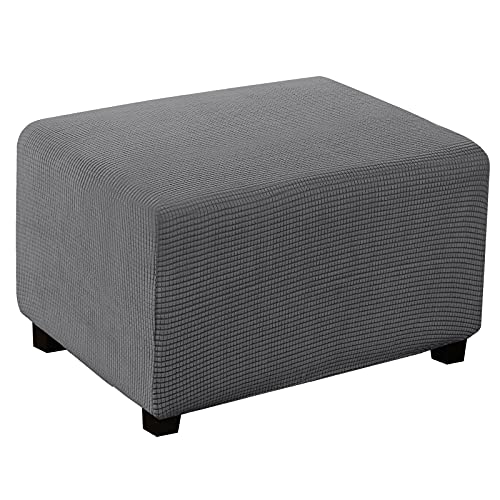 Stretch Ottoman Cover - Soft Charcoal Gray Slipcover for Rectangle Storage Ottoman