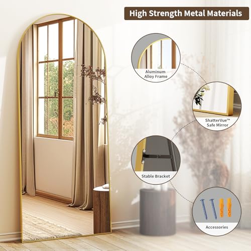 56-inch Arched Full Length Floor Mirror with Gold Aluminum Frame