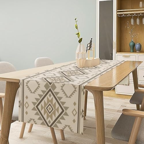 GMLOV Native Aztec Table Runner 13x72in Beige Southwestern Geometric Decor