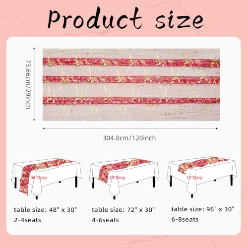 Red Gold 29x120 in Metallic Foil Tulle Table Runner - Crackle Sequin Wedding
