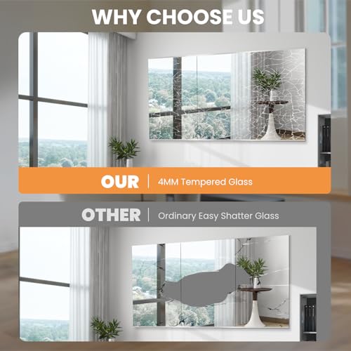 48x24 Inch Frameless Gym Mirror, Shatterproof Tempered Glass Wall Mirror