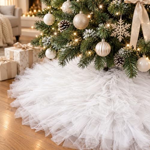 AISENO 36 Inch Fluffy Tulle Christmas Tree Skirt - Elegant Vintage White