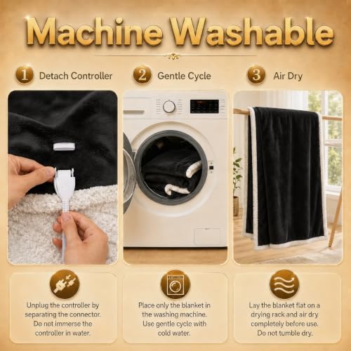 Full Size Electric Heated Blanket with 9 Heat Levels - Soft Flannel & Sherpa - Machine Washable