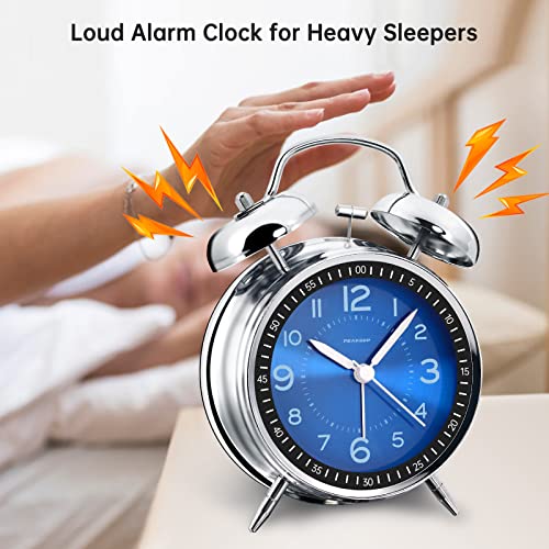 Loud Twin Bell Metal Alarm Clock for Heavy Sleepers, Non-Ticking 4.5 Inch