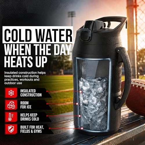 Insulated Water Bottle 64 oz Half Gallon Sports Jug with Handle and Fence Hook
