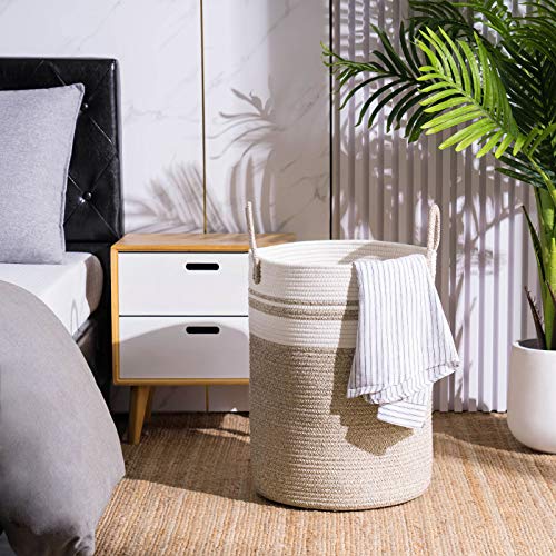 58L Tall Woven Cotton Rope Laundry Hamper Basket for Bedroom & Nursery
