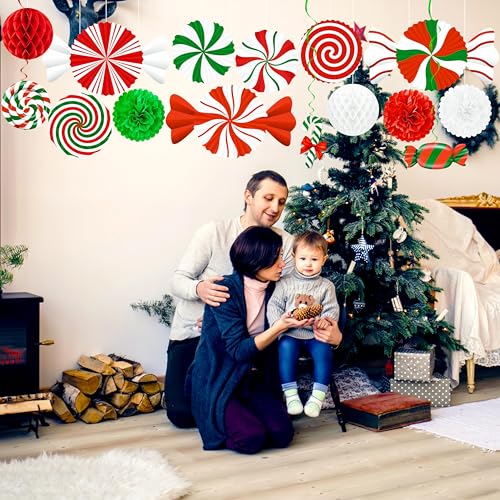 Moon Boat 15Pcs Candyland Christmas Party Decorations Set: Paper Fans, Honeycomb, Swirls