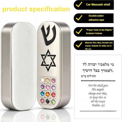 Car Mezuzah with Traveler Prayer Scroll, Metal TwistFlip Case for Vehicle