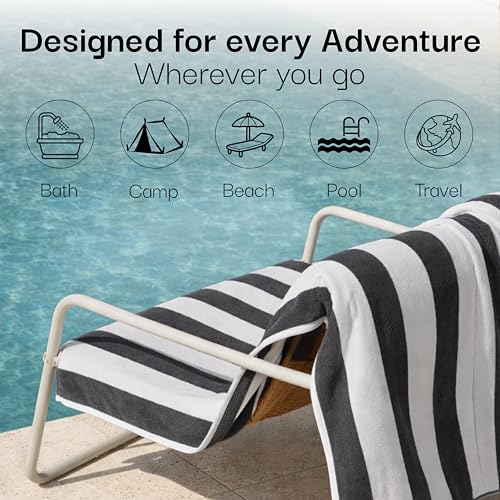 Salt Earth 30x60 Inch Oversized Beach Cotton Striped Towels Pack of 4 - Steel Grey