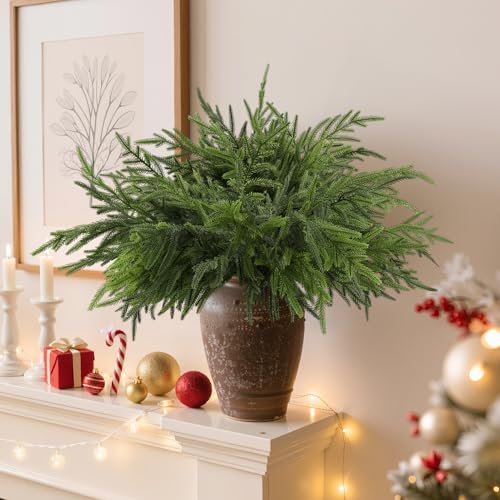 8Pcs 24 Inch Real Touch Norfolk Pine Branches Faux Greenery for Christmas Decor
