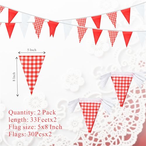 2 Pack Red Plaid Triangle Banner Garland 66ft Pennant Flags for Wedding Party Christmas
