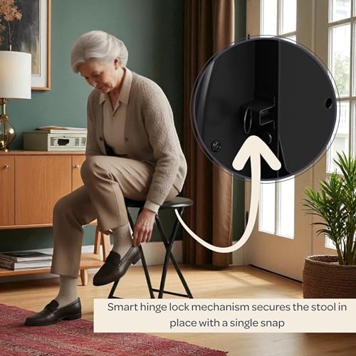 18-Inch Portable Folding Stool with Padded Seat, Black Steel Counter Stool
